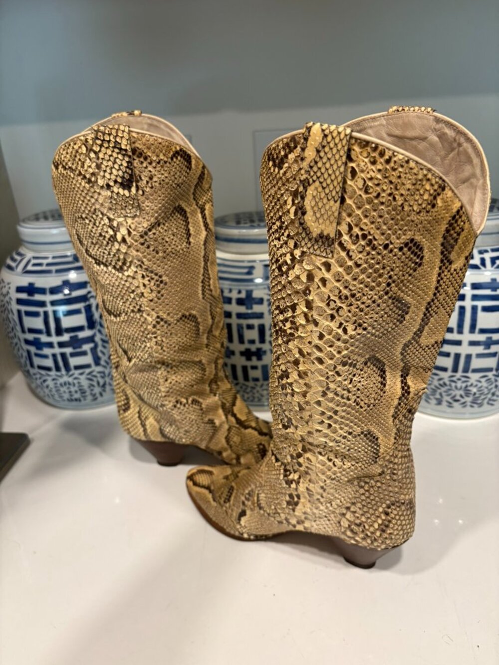 Vintage Italian Genuine Snakeskin Western Cowboy Boots Size 7 Made in Italy - Picture 8 of 11